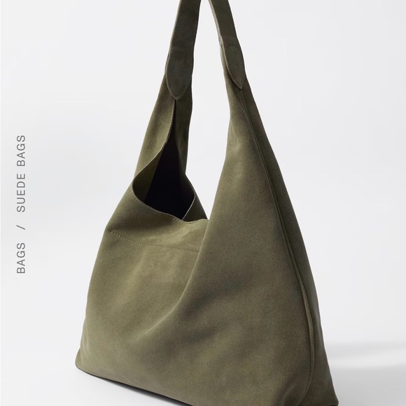 & Other Stories Large Suede Tote Bag in Green - Picture 4 of 13